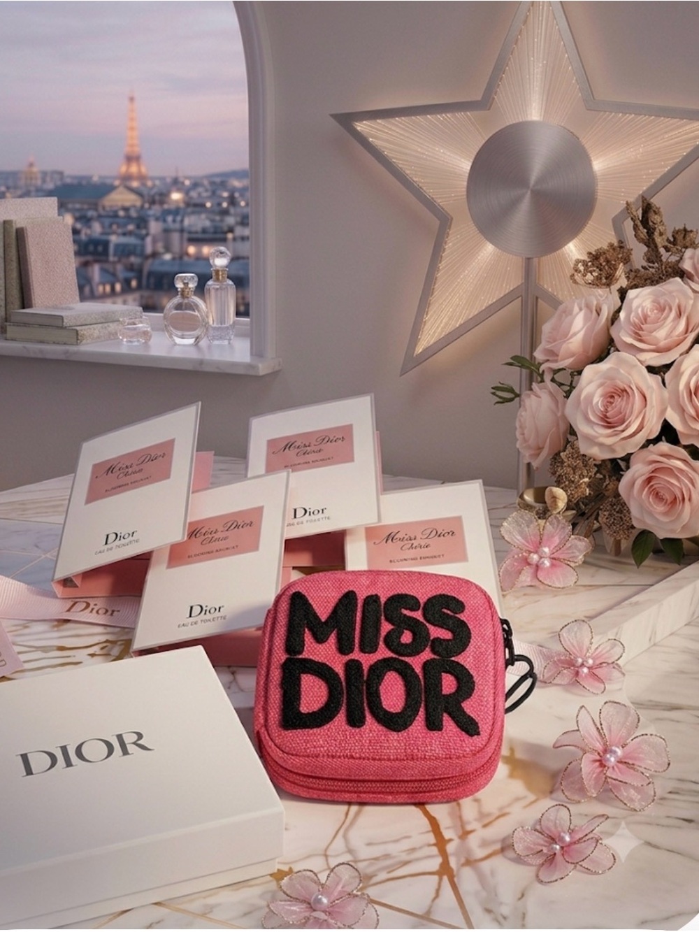 Miss Dior Red Logo Pouch with 6 Miss Dior Miss Vials